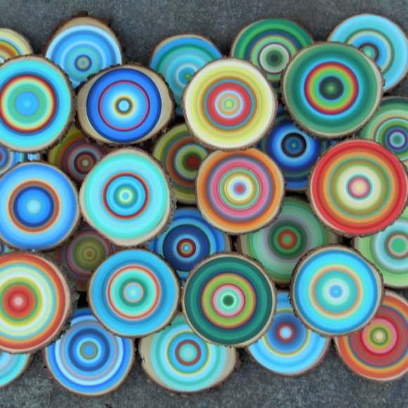 Painted Tree Ring Wood Slice Abstract Wall Art W/ Bling Gift, Minimalist, Fine - Picture 13 of 15